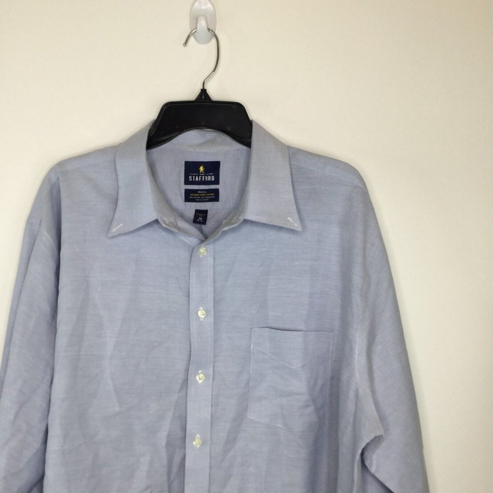 Stafford Button-Up Shirt Men 18 (36-37) Blue Chambray Regular Fit Long Sleeve - Picture 2 of 11